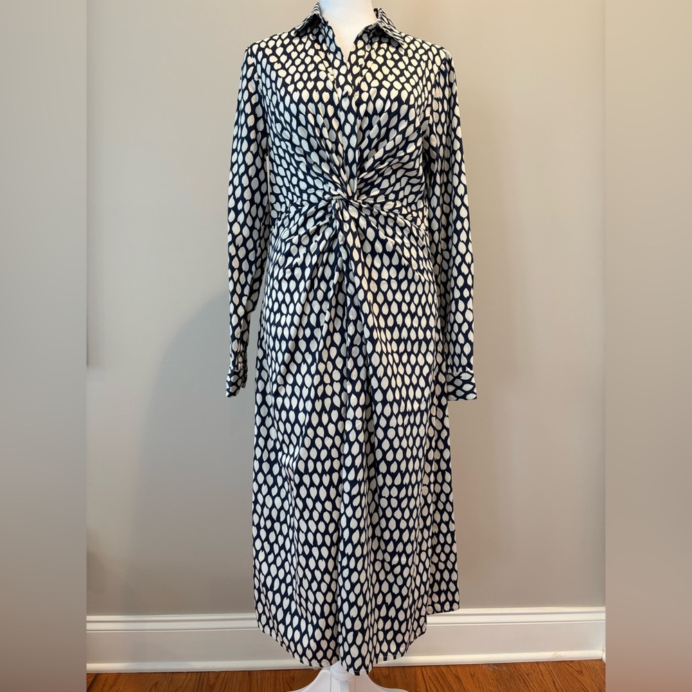 Haute Rogue Long Sleeve Cotton Dress Womens Small Blue/White *Like New